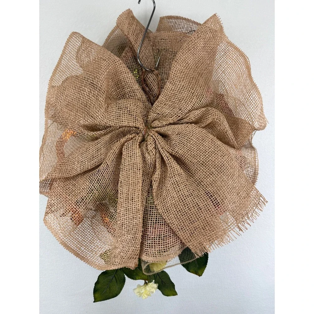 Handmade Fall Floral Wreath Orange Rose Burlap Deco Mesh Autumn Front Door Decor